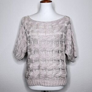 HAYDEN NWOT Open Cable Knit Shirt Sleeve Sweater LG Cotton Layering Minimalist